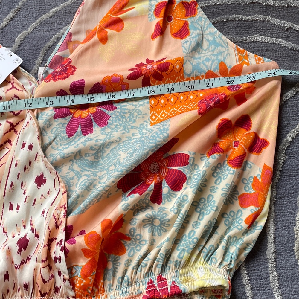 NWT Free People Tied To You Tie Shoulder Wrap Tank Top Tropical Combo Size Large - Picture 8 of 9